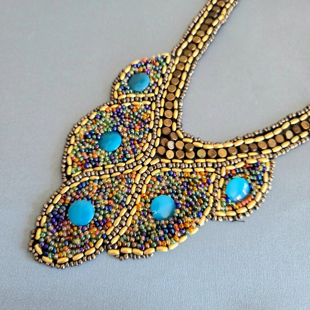 Handmade multicolored seed bead boho Southwest necklace.